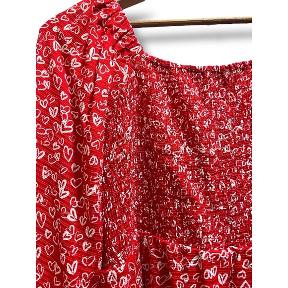 Vintage Y2K LOFT Hearts Pattern‎ Red and White Ruched Top 2 - Picture 6 of 9
